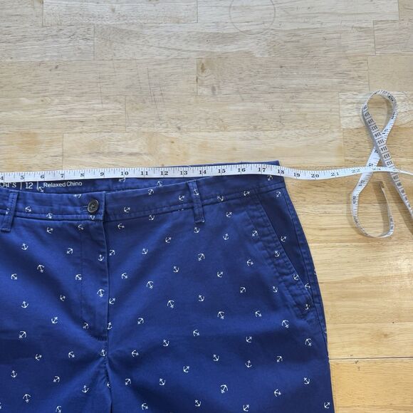 Talbot's Relaxed Chino Pant Size 12 Navy White Anchors Nautical Coastal PRISTINE - Picture 8 of 12
